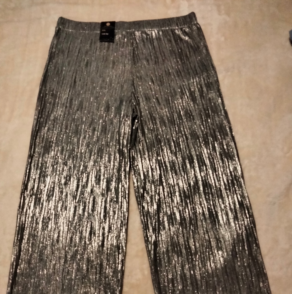 CRINKLED GOLD METALLIC Wide leg pants